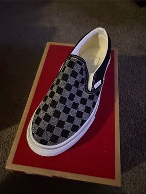 Vans Checkerboard Slip-On in Black and Glitter Silver